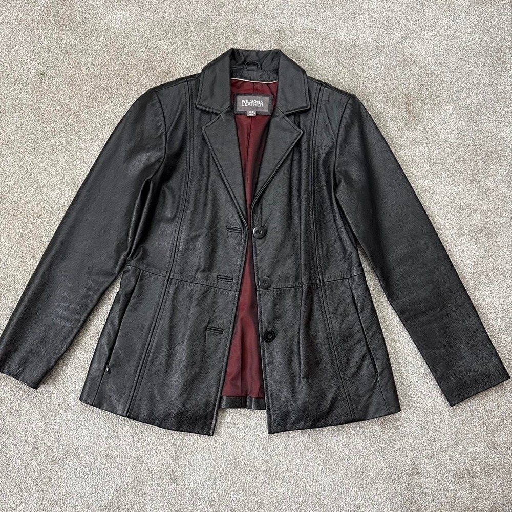 Vintage Wilsons Leather Black Leather Blazer Jacket Women's Large XL Button